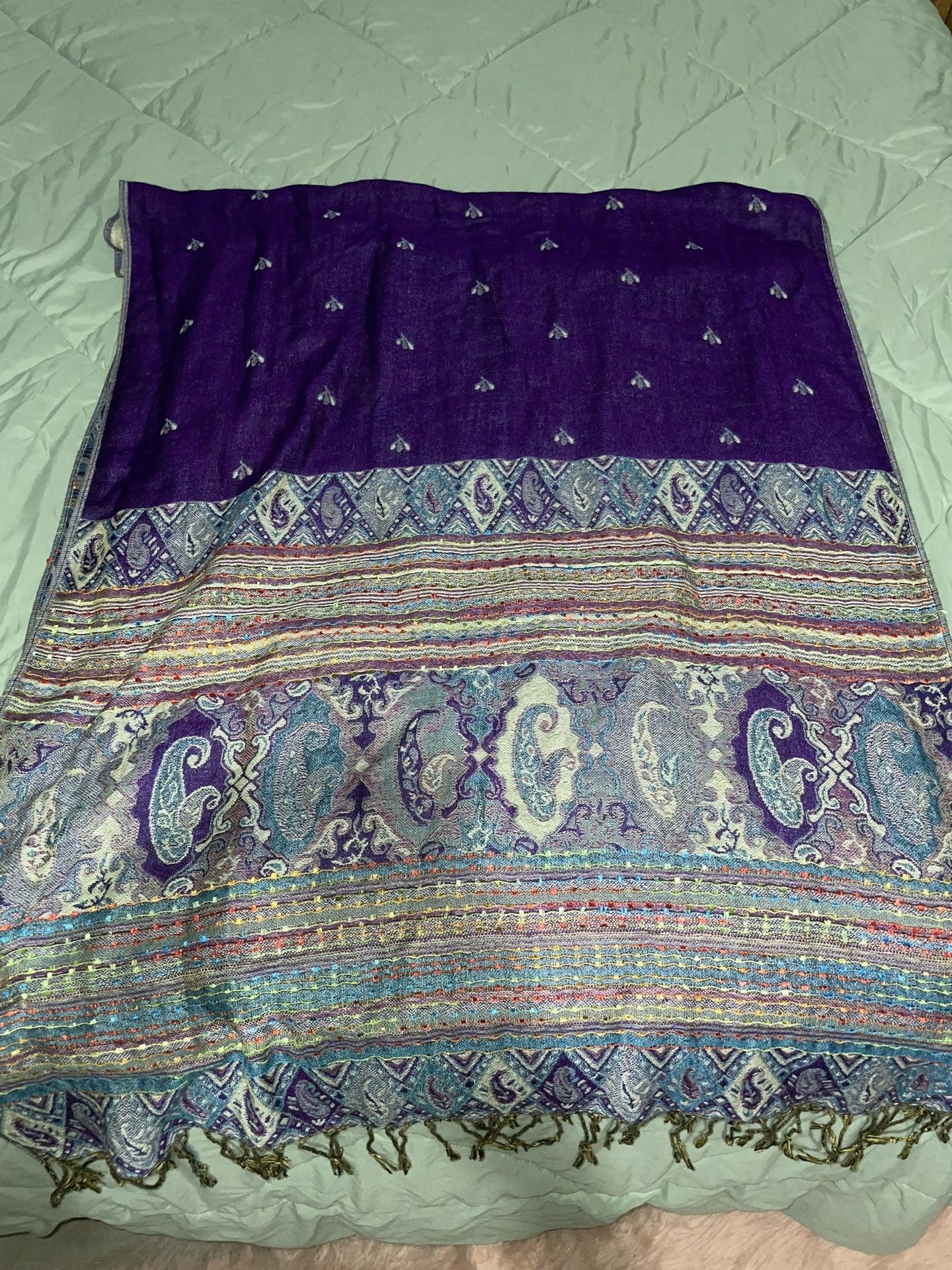Beautiful Paisley fashion tassel scarf purple with designs warm winter accessory