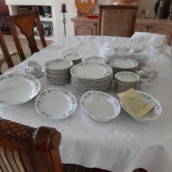 HARMONY HOUSE VINTAGE FINE CHINA FROM JAPAN...DAWN GRAY/HORIZON BLUE PATTERN....FULL SET OF 12....96 PIECES...