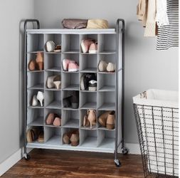 Standing Shoe Organizer 30-Compartment (Gray)