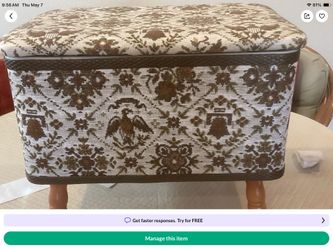 Vintage Redmon footed sewing box / ottoman/ footstool