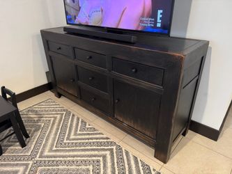 Dark Wood TV Console with Drawers and Cabinets