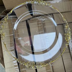 Decorative Clear Charger Plates w/ Gold Trim – Event/Wedding Decor