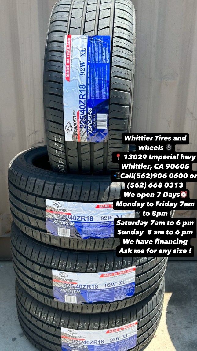 SET OF NEW TIRES, 225/40R18 ATLANDER HT, INCLUDING MOUNTING AND BALANCING. ASK ME FOR ANY SIZE OR BRAND, LLANTAS NUEVAS!