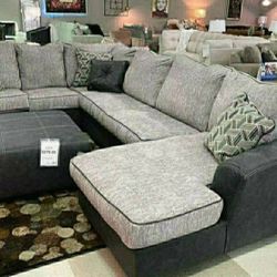 Gray And Black Color 3 Pieces Sectional Couch Same Day Delivery 