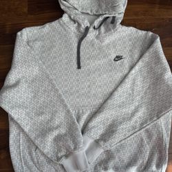 Nike AOP Club Fleece Hoodie Sweatshirt Mens Large White Gray Sportswear