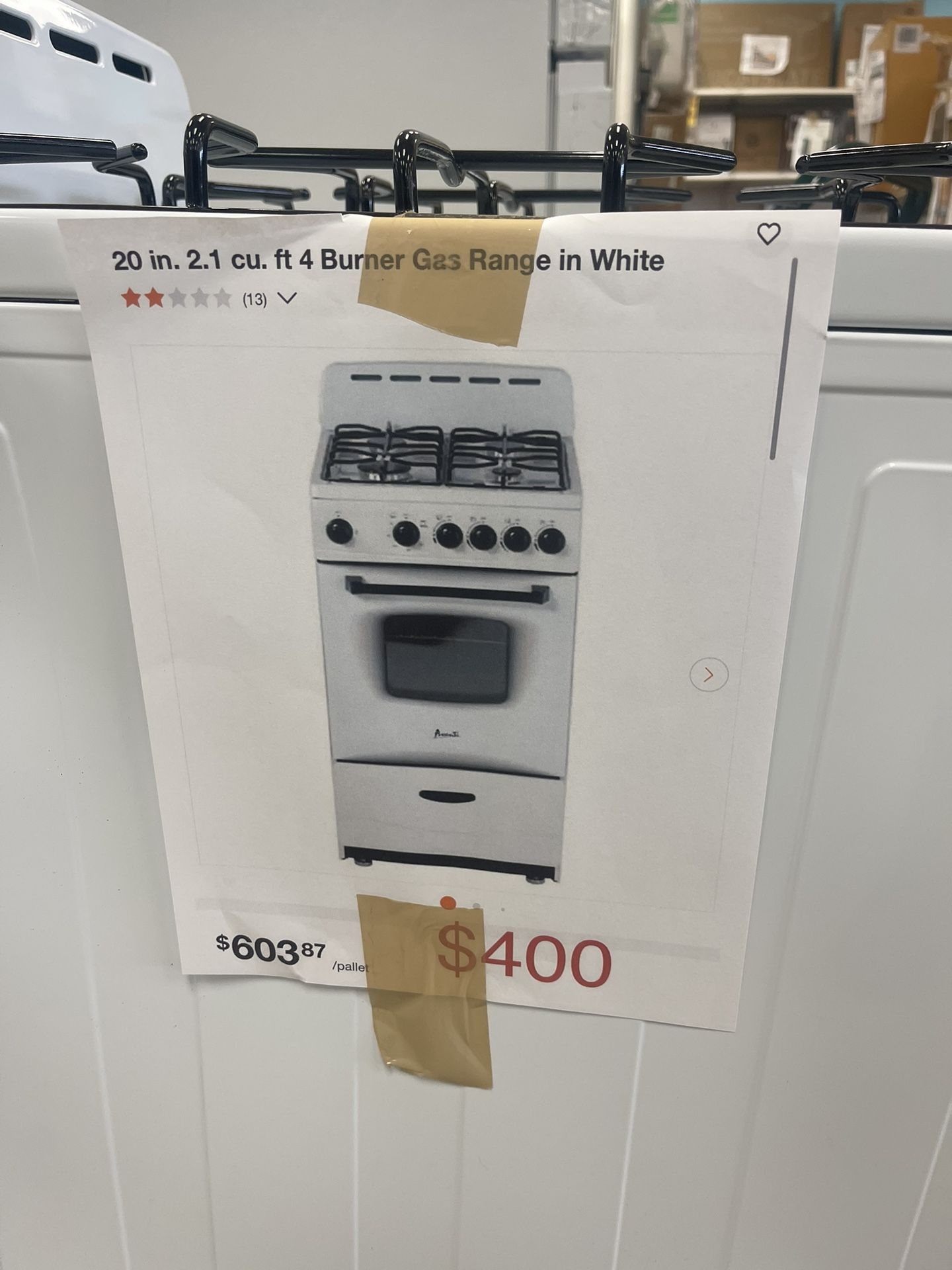 20 in. 2.1 cu. ft 4 Burner Gas Range in White