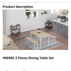  3-Piece Dining Table Set with 2 Benches, 