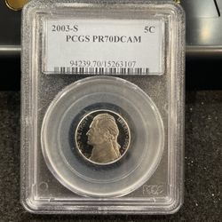 2003 S Gem Proof PERFECT GRADED Jefferson Nickel Graded At PR70 S-1