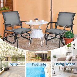 2 PCS - Swing Glider Chair W/ Sturdy Metal Frame Patio Chair For Gardens, Porch, Backyard, Poolside, Outdoor Furniture