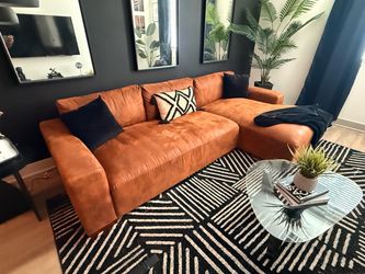 Cognac Leather Sectional Sofa with Chaise