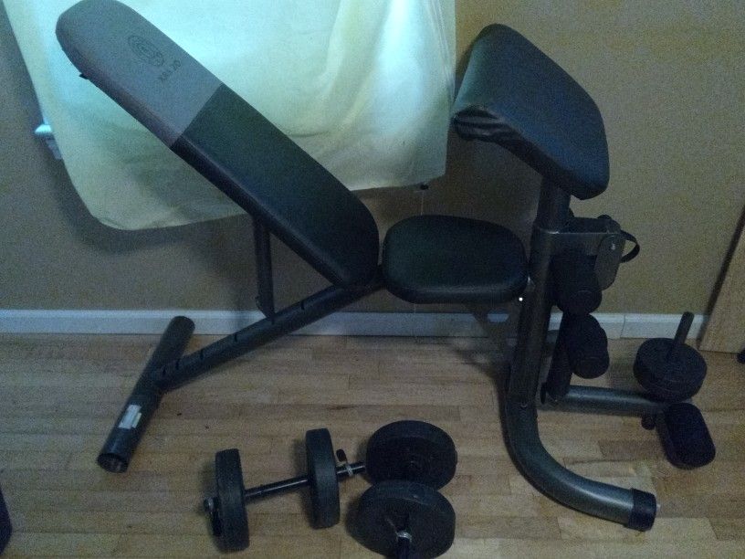 Golds Gym Adjustable Incline/Decline Weight Bench w/ Weights