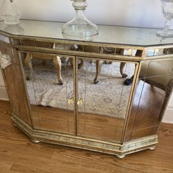 Console cabinet with a vintage aesthetic and mirrored finish. - Excellent Condition- 53” x 19” x 36 - Originally $4200