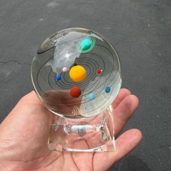 Solar System Glass Ball Stand Paperweight Figurine Space Science Galaxy