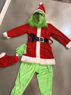 Kids Grinch Santa Costume Set with Mask XL 9/10yrs