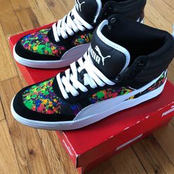 Puma Rebound Street V2 Black -white With Custom Paint Splash By Artist KiKO
