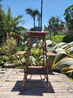 Vintage Rattan Wicker Tiered Plant Stand