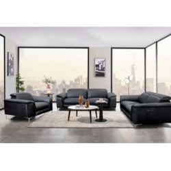 Black 3 Piece Sofa Set With Power Recline Footrest And Headrest (Free Delivery)