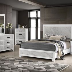 Brand New Elegant 4pc Marble Design Queen Bedroom Set 