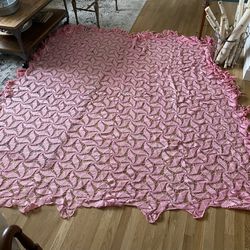 Vintage Crochet Pink Afghan Blanket 95” X 95" Handmade 