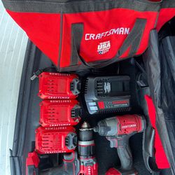 Craftman Impact + Hammer Drill Set 3 Batteries And Charger