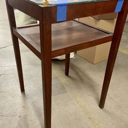 Glass Top Mid Century Wood Table. 