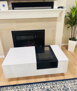 Modern White Coffee Table with Glass Insert