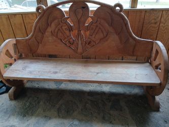 hand-carved wooden benches (set Of 3)  with horse heads 