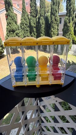 M&Ms World Four Tube CANDY DISPENSER 9x8x5 M&M Holder Food Storage Yellow +Tray