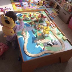 Large Train Table With Two Rolling Drawers