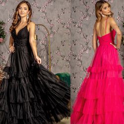 New With Tags Sequin Beaded Ruffled Long Formal Dress & Prom Dress 179