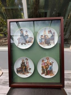Collectible Norman Rockwell Plates Glass & Wood Framed