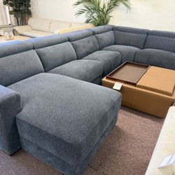 Furniture- 5 Pc Modular Fabric Sectional With a power Recliner- Nevio