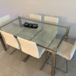 Modern Glass Dining Table + 6 Chairs 