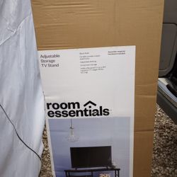 New Black Adjustable Storage TV Stand for TVs up to 50" Black Wood Grain Finish.