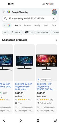 Samsung Odyssey G55C 32" QHD 1440p 165Hz 1ms 1000R Curved Gaming Monitor, Black