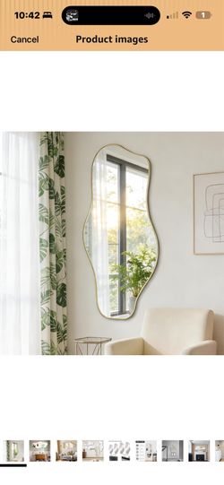 Irregular Wall Mirror, 47.2"x21.6" Gold Asymmetrical Frameless Mirror, Modern Organic Shaped Mirrors for Living Room Bedroom Hallway Entryway, Horizon