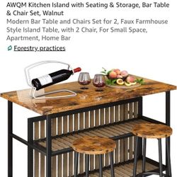 Kitchen Island w/ 2 Barstools & Storage