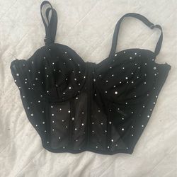 Black rhinestone mesh corset top