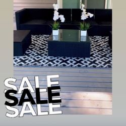 Patio Furniture Black 4 Piece Set Cushions and Rug Included