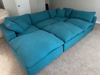 Modway Commix Teal Linen Blend + Down Filled Modular Sectional and Ottomans (6pcs)