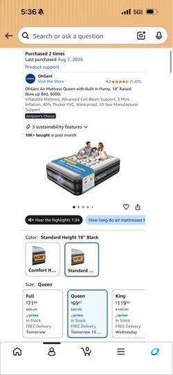 NEW Queen Air Mattress w/ Built-In Pump – 18” Raised