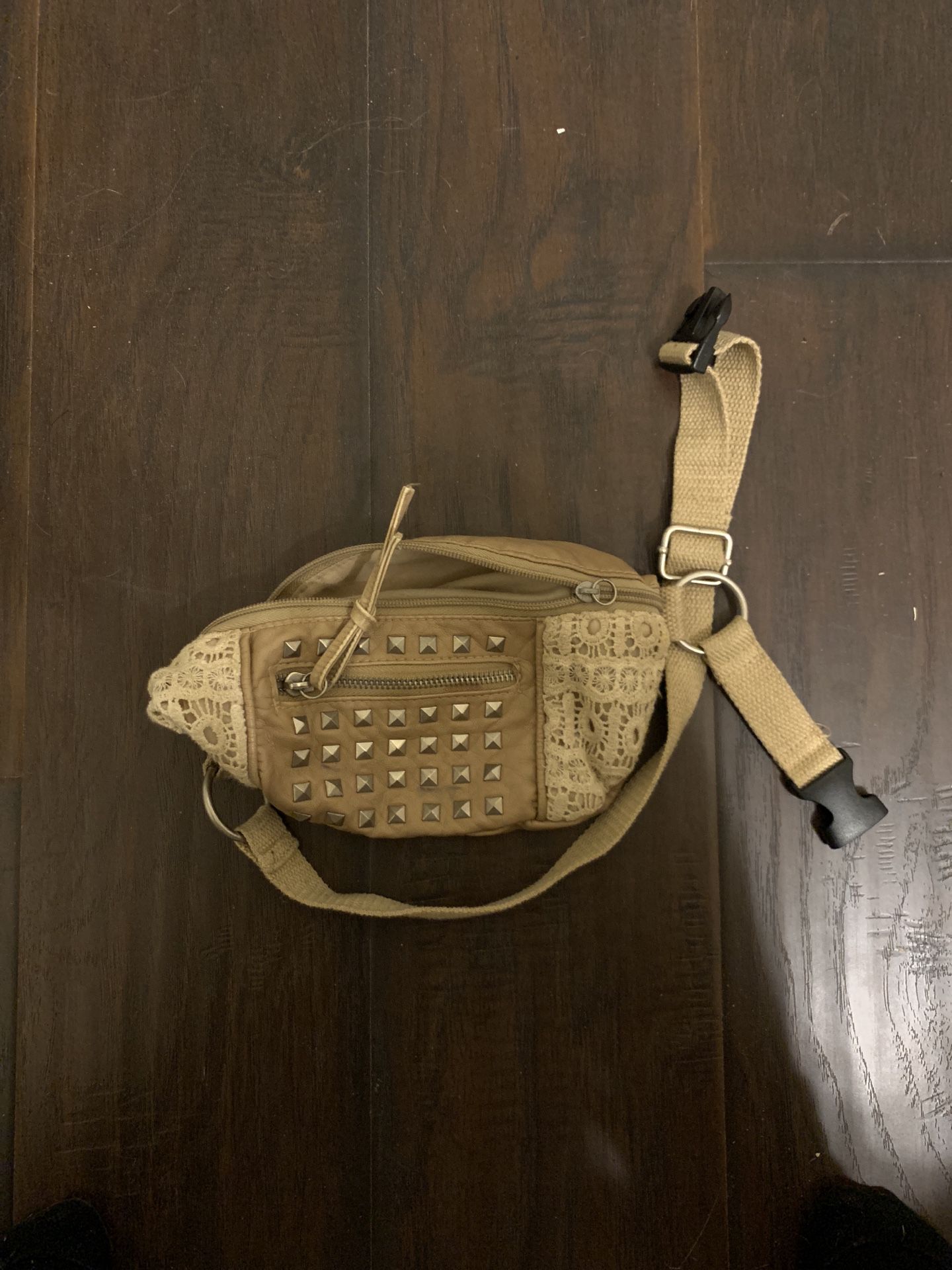 Tan Faux Leather Studded Fanny Pack Hip Back Waist Bag