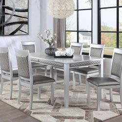 Silver Dining Table & 6 Chairs Set