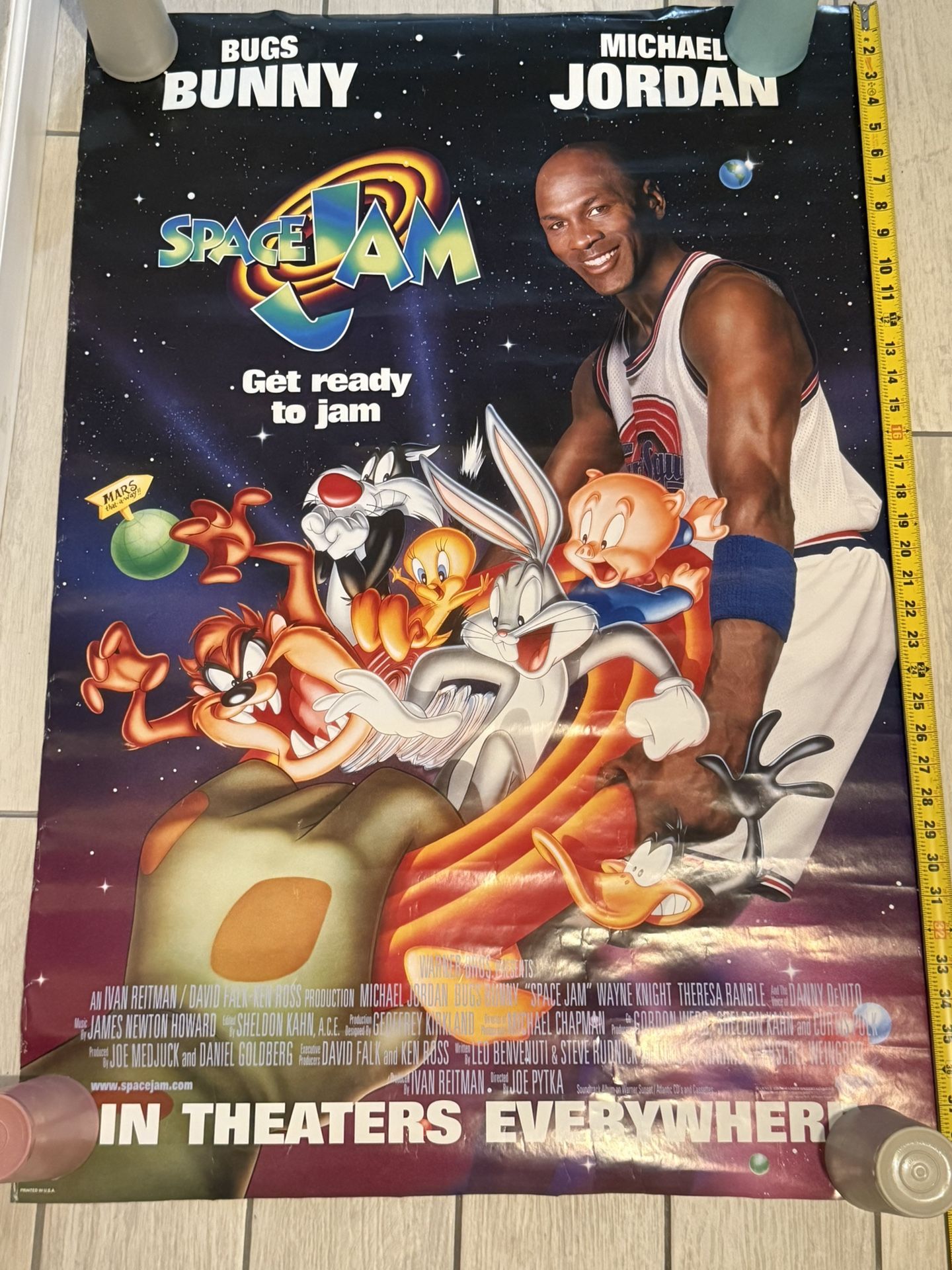 Original 1996 SPACE JAM Movie Poster MICHAEL JORDAN BUGS BUNNY Warner Bros.