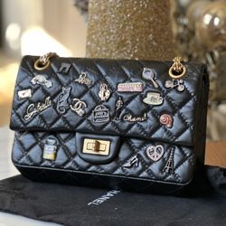 Chanel Lambskin Leather Gold Icon Chain Bag With Badge Precious Symbols  2.55 Reissue Flap Bag Medium