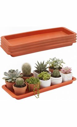 24 x 8 x 1.6 Inch Rectangle Plant Saucer Tray, Terracotta, 4 Pcs