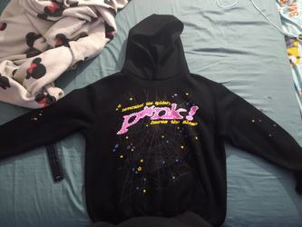 SP5DER Men's Hoodie V1 Black/Pink Size Medium 