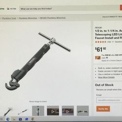 RIDGID 1/2in.to1-1/4in. Adjustable 10in.to17in. Telescoping LED Lit Basin Pipe Wrench for Faucet Install and Repair 