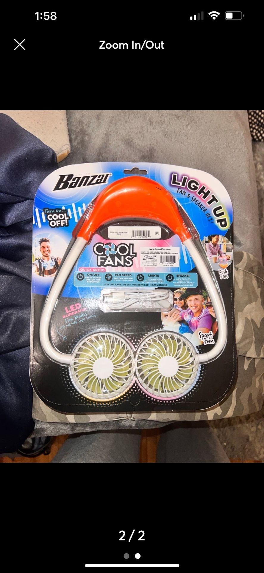 Banzai Cool Fans Sound Vibes Orange Wearable Light-up Hand Fan Bluetooth Speaker