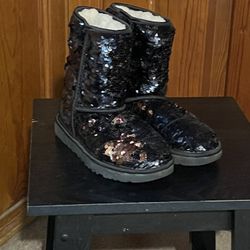 UGG Classic Short Comsos Sequin Women Boots - Black/Gunmetal, US 4